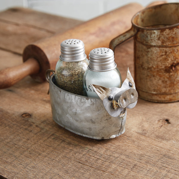 Galvanized Pig Salt & Pepper mini mason jar shakers